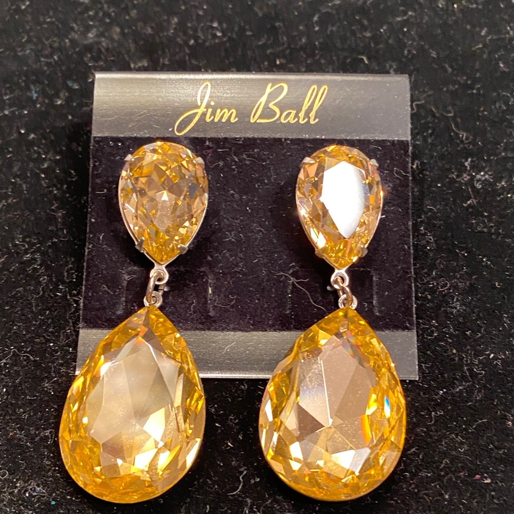 Jim Ball Amber Teardrop Crystal Drop Earrings